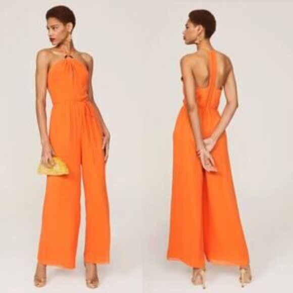 TOCCIN X RTR Orange Wide Leg Halter Jumpsuit P2144 - Picture 1 of 9